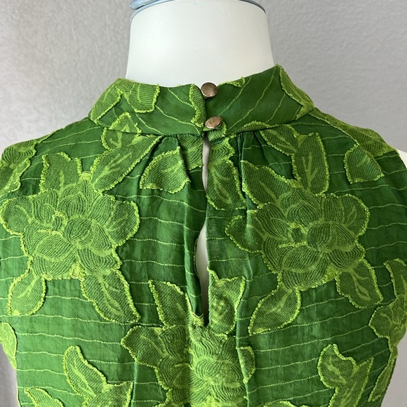 Maeve by Anthropologie High Neck Textured Peplum Green Sleeveless Top Blouse 6 - Picture 4 of 9